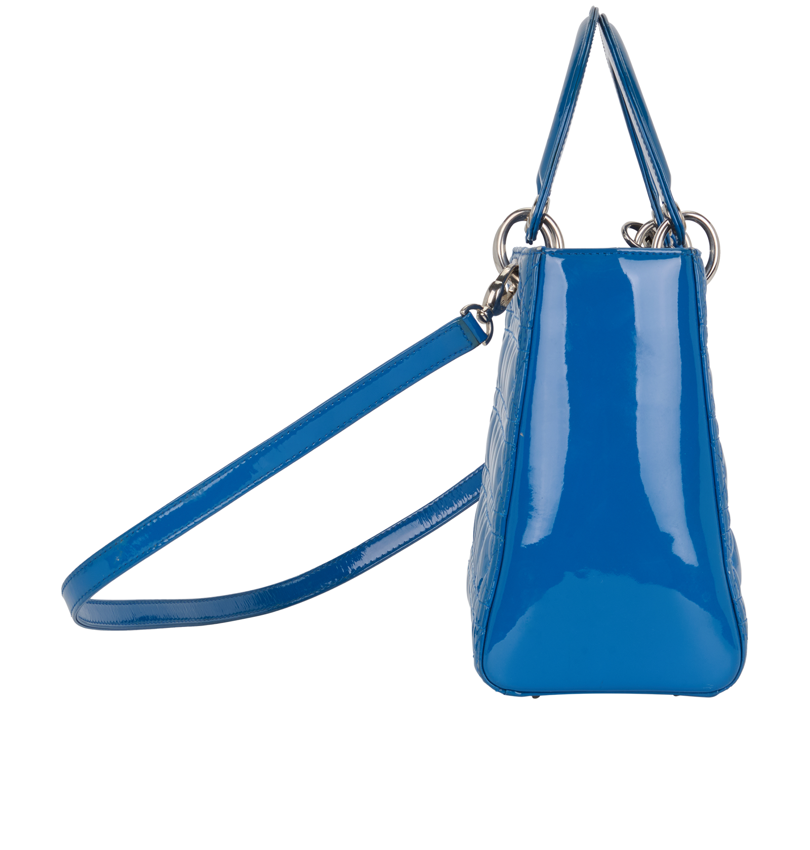 Medium Lady Dior, &pound;1,200, Handbags, Blue, Patent Leather, Side view